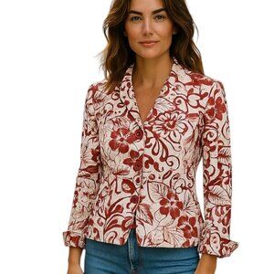 Lafayette 148 New York Red & White Floral Print Blazer – Size 8